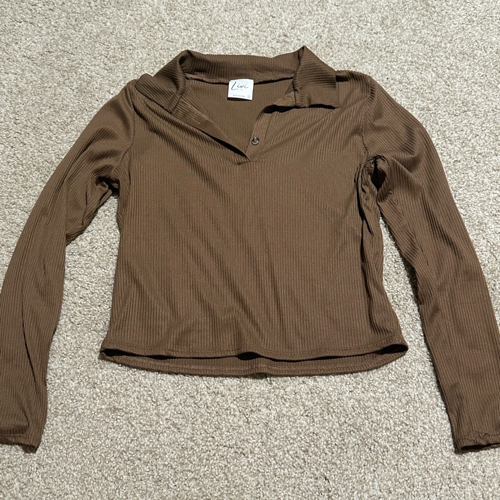 Olivia Rae Brown Button Down Shirt - Picture 1 of 4